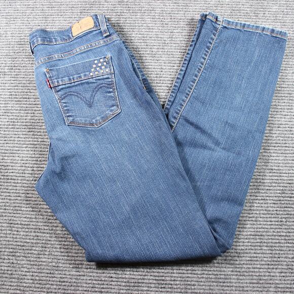 Levi’s 512 Jeans Womens 12 Blue Straight Leg Mid Rise Stretch Studded - Picture 1 of 10